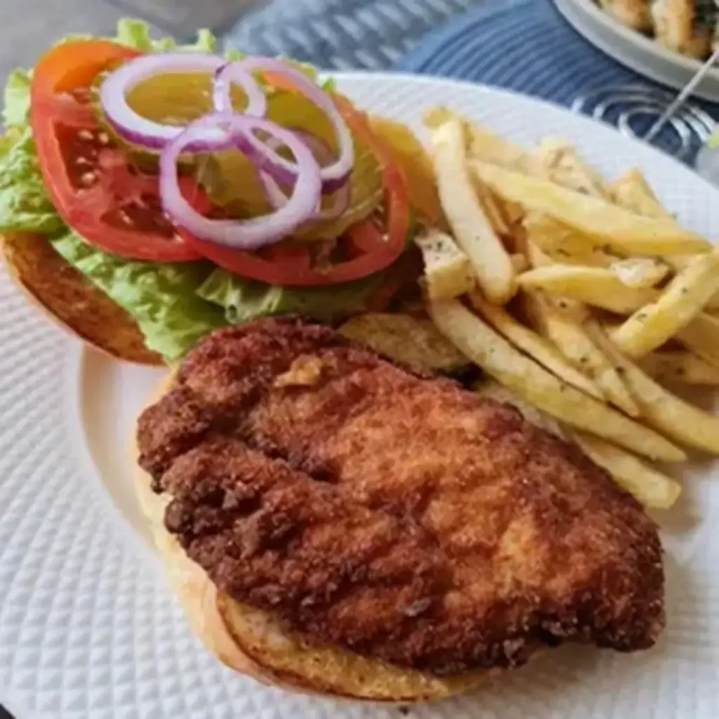 The Milanese Burger (R) (Cheddar, Seasoned Fries)